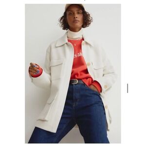 H&M Utility Style Overshirt Jacket Cream Button Front Four Pocket Oversized L